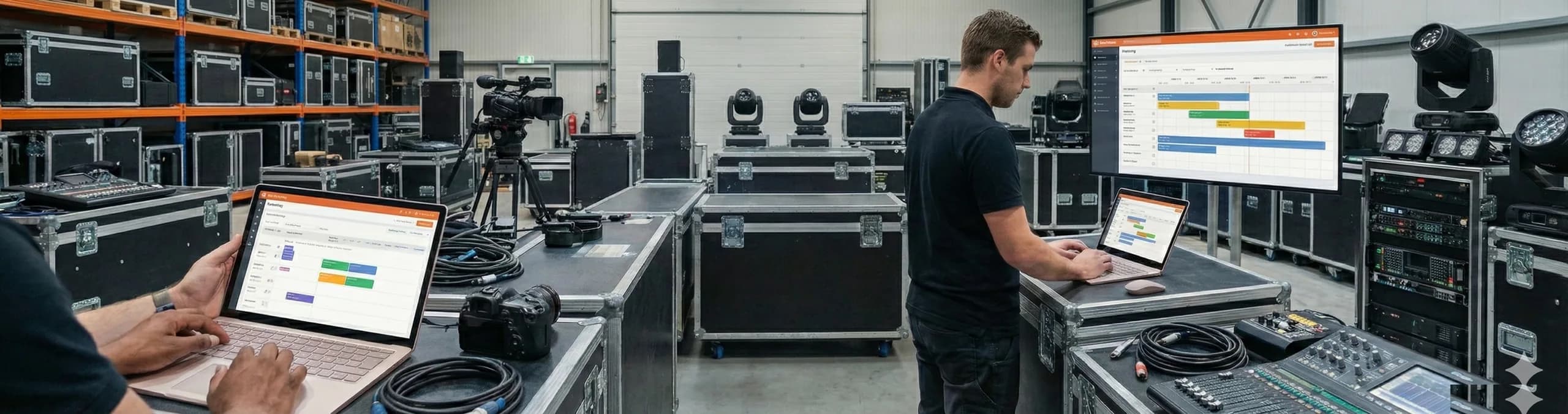 AV-monteur werkt met de materialenmodule van Backemp in het magazijn