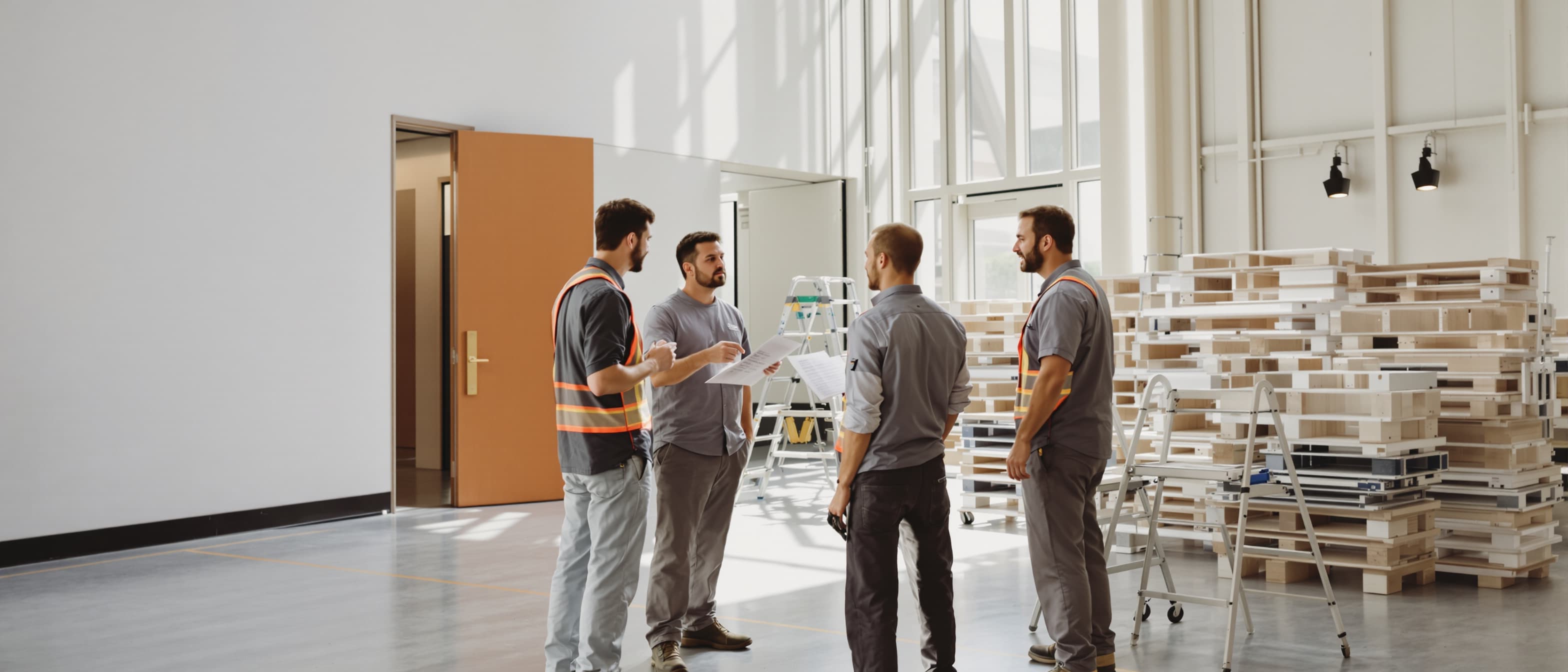 Crewbriefing op locatie, technici lopen het draaiboek van de dag door