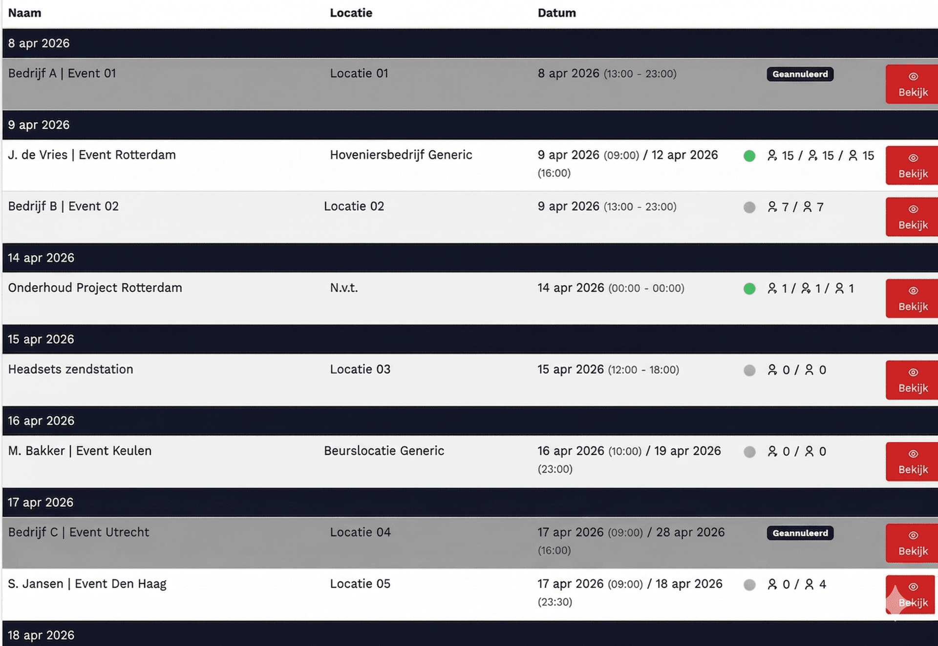Weekoverzicht diensten in Backemp — automatisch ingeladen vanuit Rentman