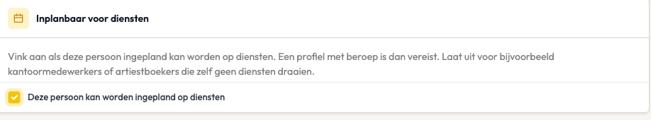 Inplanbaar voor diensten aangevinkt op het teamlid-formulier