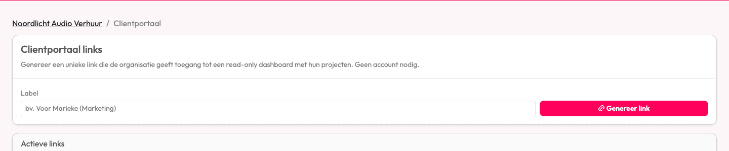 Clientportaal-link genereren per organisatie in Backemp