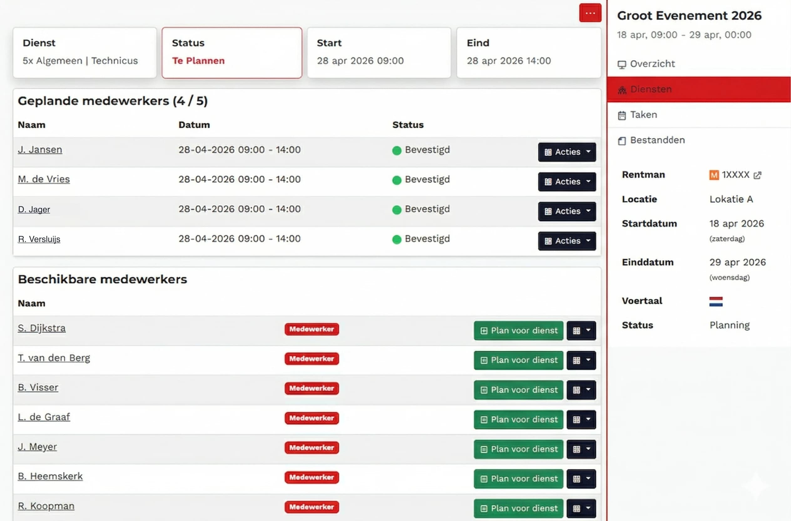 Weekoverzicht personeelsplanning in Backemp