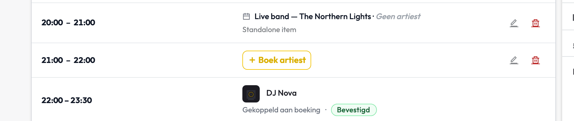 Een gemarkeerd gat tussen twee acts met de knop Gat invullen