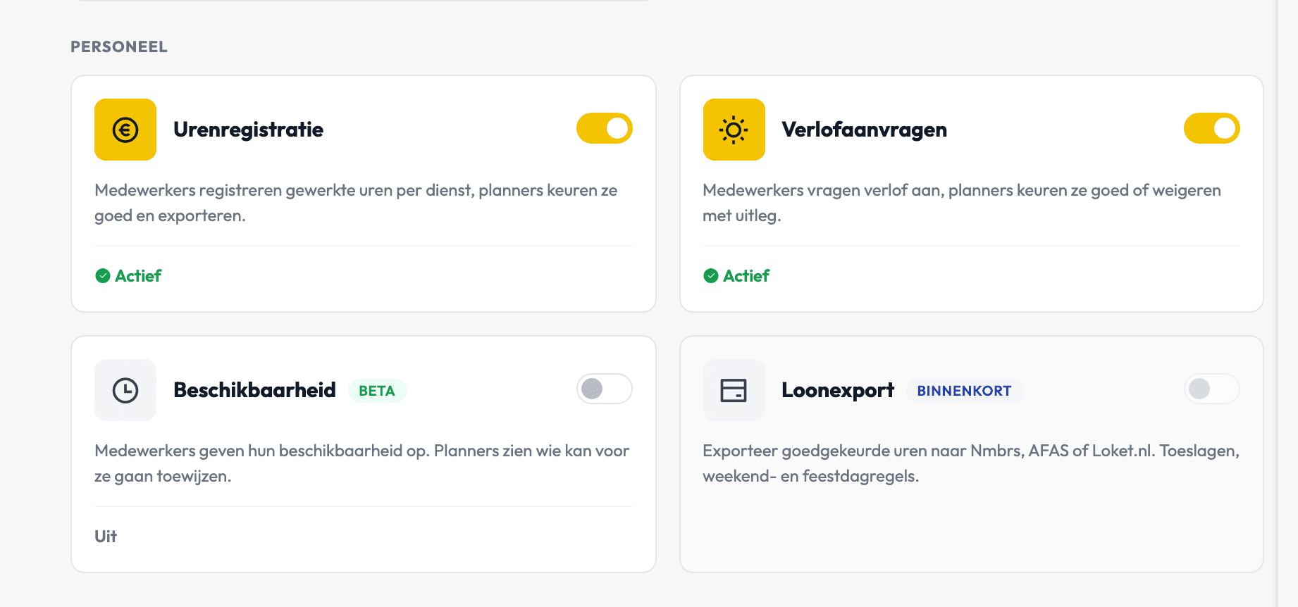De module Urenregistratie aanzetten bij de modules van het bedrijf in Backemp