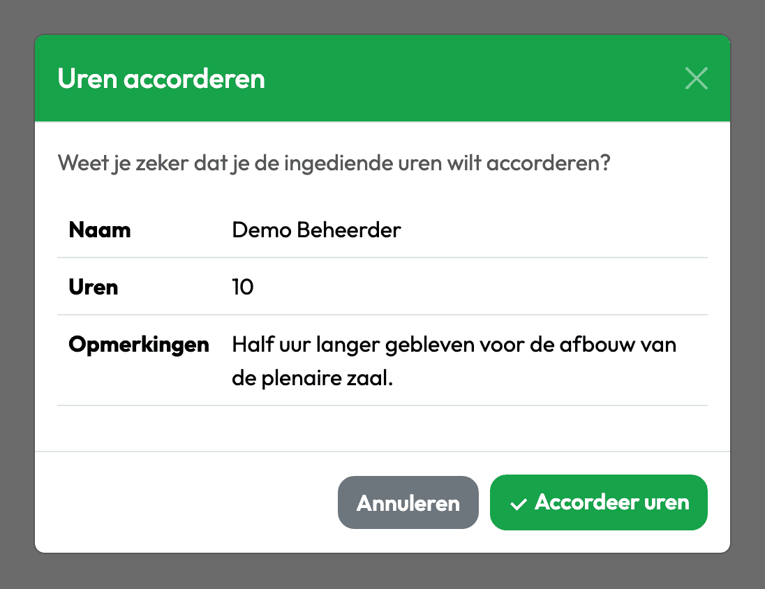 De planner keurt ingediende uren per regel goed of af in de goedkeuringsronde van Backemp
